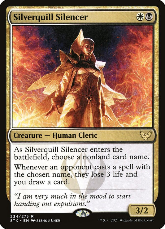 This Is An Image Of The Magic The Gathering Card Silverquill Silencer From The Set Strixhaven: School of Mages - Designed By Artist Zezhou Chen