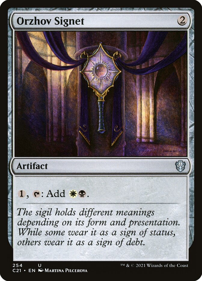 This Is An Image Of The Magic The Gathering Card Orzhov Signet From The Set Tarkir: Dragonstorm Commander - Designed By Artist Martina Pilcerova