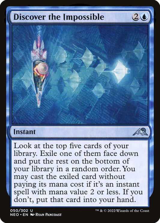 This Is An Image Of The Magic The Gathering Card Discover the Impossible From The Set Kamigawa: Neon Dynasty - Designed By Artist Ryan Pancoast