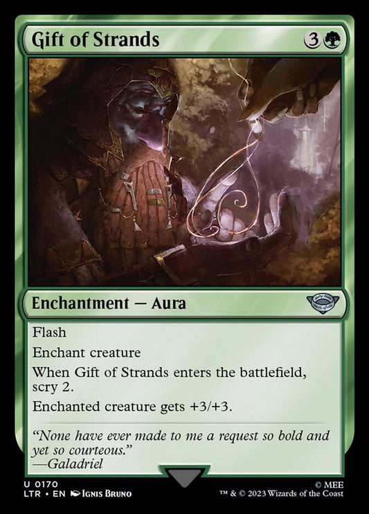 This Is An Image Of The Magic The Gathering Card Gift of Strands From The Set The Lord of the Rings: Tales of Middle-earth - Designed By Artist Ignis Bruno