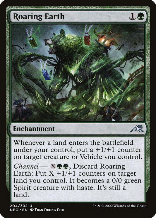 This Is An Image Of The Magic The Gathering Card Roaring Earth From The Set Kamigawa: Neon Dynasty - Designed By Artist Tuan Duong Chu