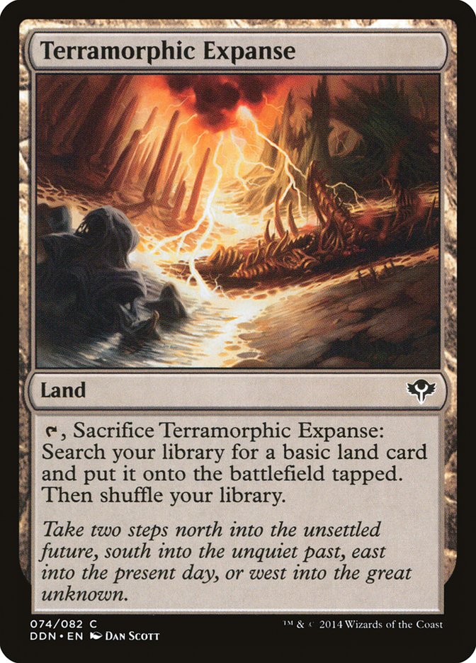 This Is An Image Of The Magic The Gathering Card Terramorphic Expanse From The Set Tarkir: Dragonstorm Commander - Designed By Artist Sam Burley