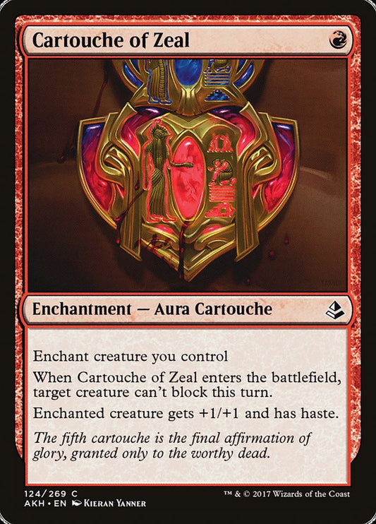 This Is An Image Of The Magic The Gathering Card Cartouche of Zeal From The Set Amonkhet - Designed By Artist Kieran Yanner
