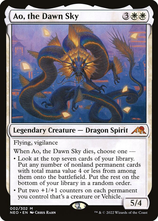 This Is An Image Of The Magic The Gathering Card Ao, the Dawn Sky From The Set Kamigawa: Neon Dynasty - Designed By Artist Chris Rahn