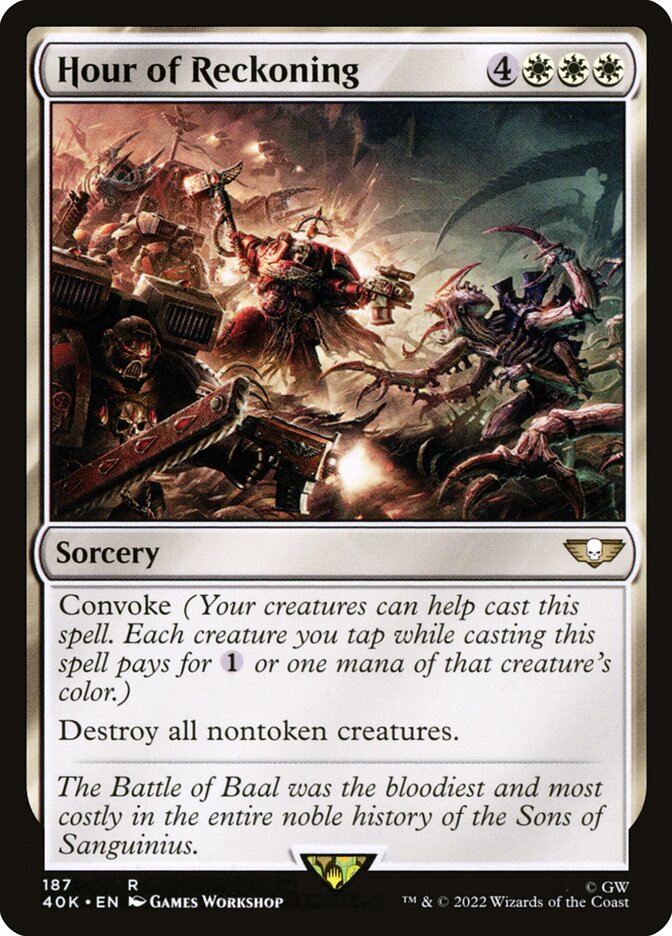 This Is An Image Of The Magic The Gathering Card Hour of Reckoning From The Set Tarkir: Dragonstorm Commander - Designed By Artist Joseph Meehan