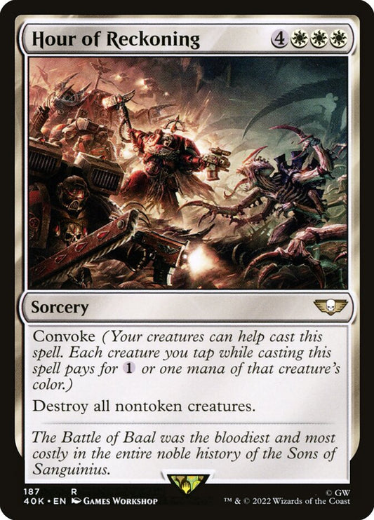 This Is An Image Of The Magic The Gathering Card Hour of Reckoning From The Set Tarkir: Dragonstorm Commander - Designed By Artist Joseph Meehan