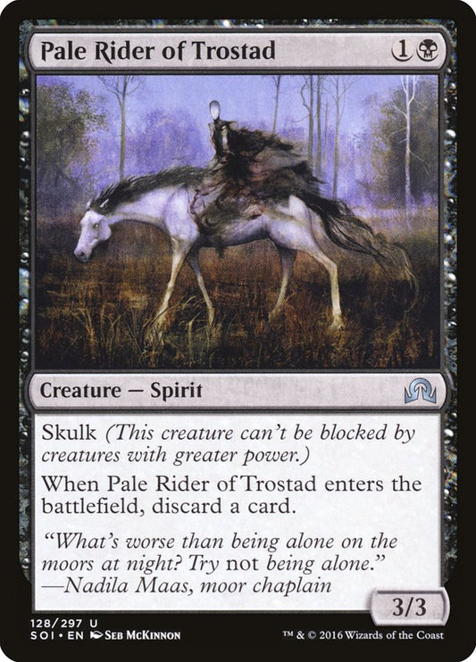 This Is An Image Of The Magic The Gathering Card Pale Rider of Trostad From The Set Shadows over Innistrad - Designed By Artist Seb McKinnon