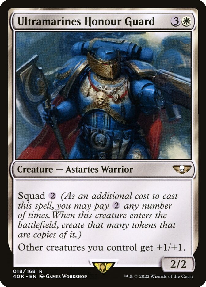 This Is An Image Of The Magic The Gathering Card Ultramarines Honour Guard From The Set Warhammer 40,000 Commander - Designed By Artist Games Workshop