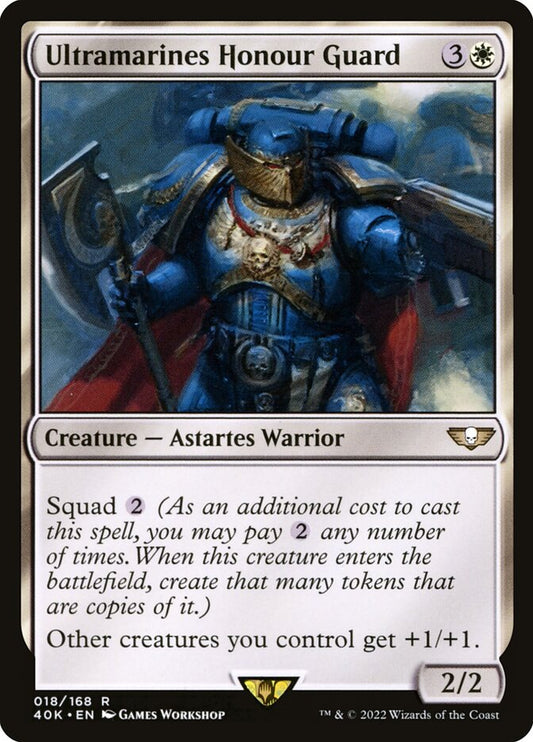 This Is An Image Of The Magic The Gathering Card Ultramarines Honour Guard From The Set Warhammer 40,000 Commander - Designed By Artist Games Workshop