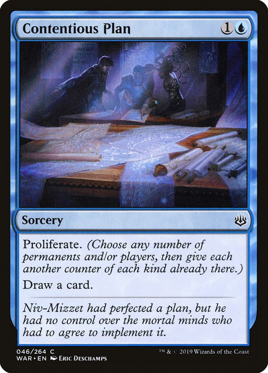 This Is An Image Of The Magic The Gathering Card Contentious Plan From The Set War of the Spark - Designed By Artist Eric Deschamps