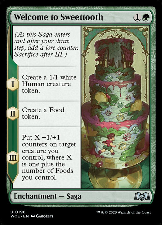 This Is An Image Of The Magic The Gathering Card Welcome to Sweettooth From The Set Wilds of Eldraine - Designed By Artist Gaboleps