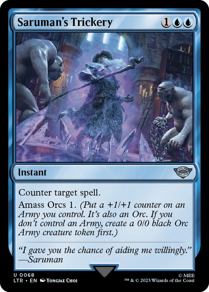 This Is An Image Of The Magic The Gathering Card Saruman's Trickery From The Set The Lord of the Rings: Tales of Middle-earth - Designed By Artist Yongjae Choi