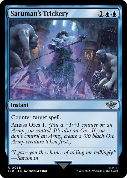 This Is An Image Of The Magic The Gathering Card Saruman's Trickery From The Set The Lord of the Rings: Tales of Middle-earth - Designed By Artist Yongjae Choi