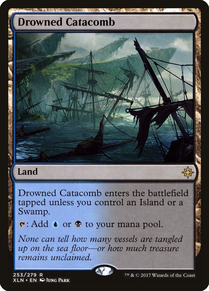 This Is An Image Of The Magic The Gathering Card Drowned Catacomb From The Set Outlaws of Thunder Junction Commander - Designed By Artist Jung Park
