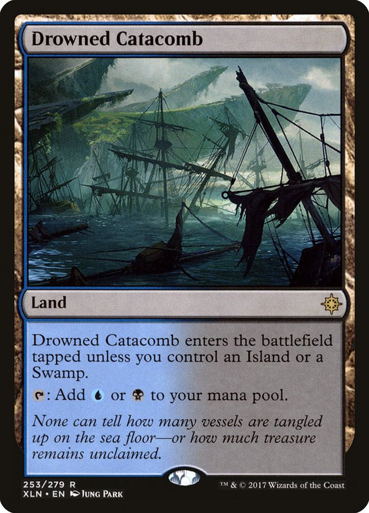 This Is An Image Of The Magic The Gathering Card Drowned Catacomb From The Set Outlaws of Thunder Junction Commander - Designed By Artist Jung Park