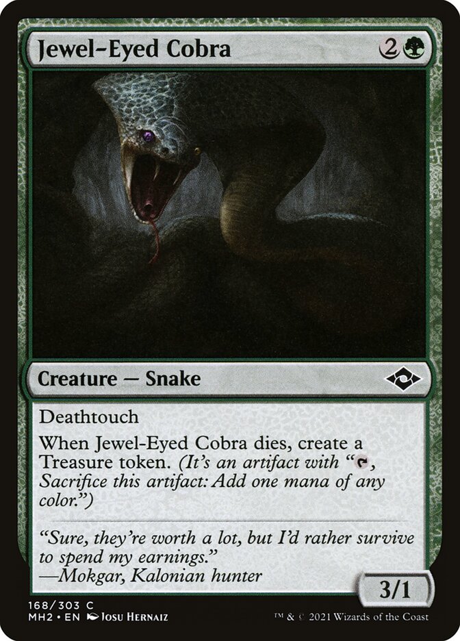 This Is An Image Of The Magic The Gathering Card Jewel-Eyed Cobra From The Set Modern Horizons 2 - Designed By Artist Josu Hernaiz