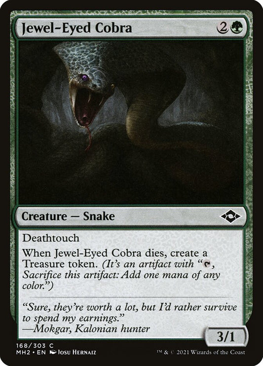 This Is An Image Of The Magic The Gathering Card Jewel-Eyed Cobra From The Set Modern Horizons 2 - Designed By Artist Josu Hernaiz