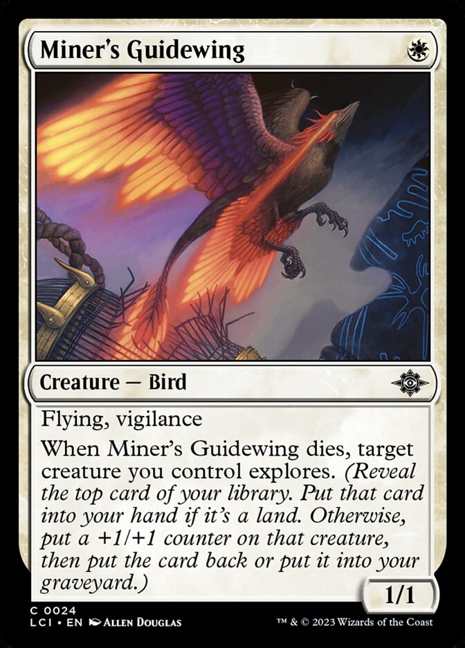 This Is An Image Of The Magic The Gathering Card Miner's Guidewing From The Set The Lost Caverns of Ixalan - Designed By Artist Allen Douglas