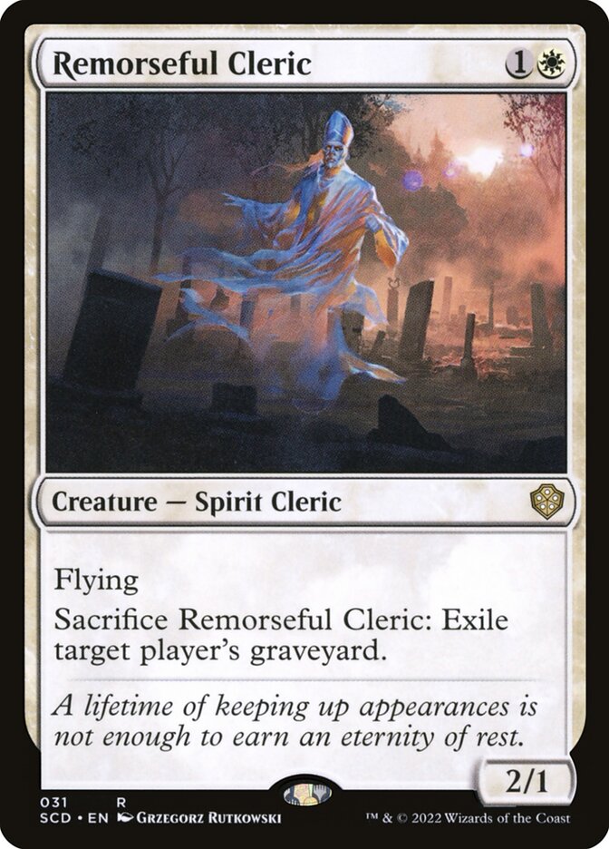 This Is An Image Of The Magic The Gathering Card Remorseful Cleric From The Set Crimson Vow Commander - Designed By Artist Grzegorz Rutkowski