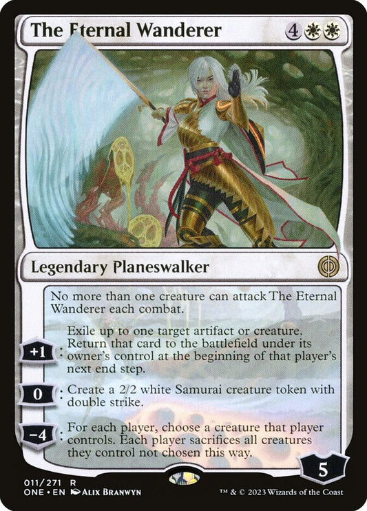 This Is An Image Of The Magic The Gathering Card The Eternal Wanderer From The Set Phyrexia: All Will Be One - Designed By Artist Alix Branwyn