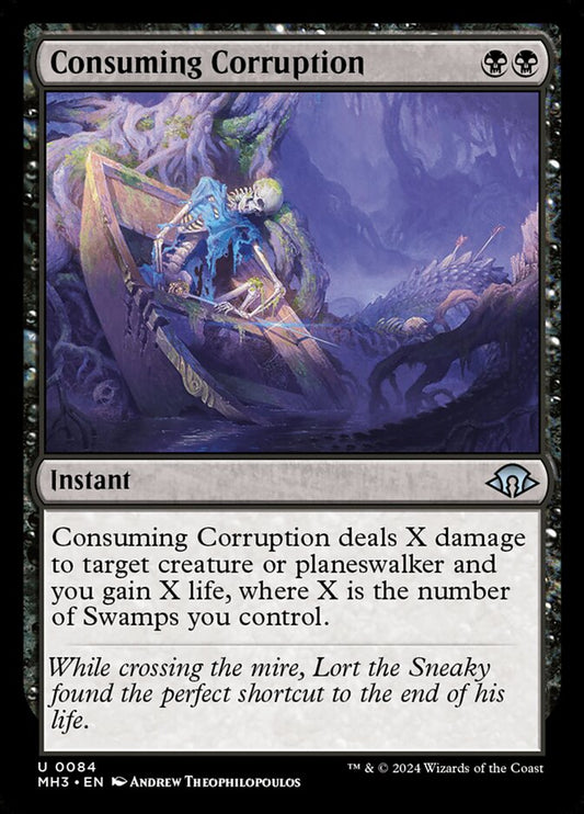 This Is An Image Of The Magic The Gathering Card Consuming Corruption From The Set Modern Horizons 3 - Designed By Artist Andrew Theophilopoulos