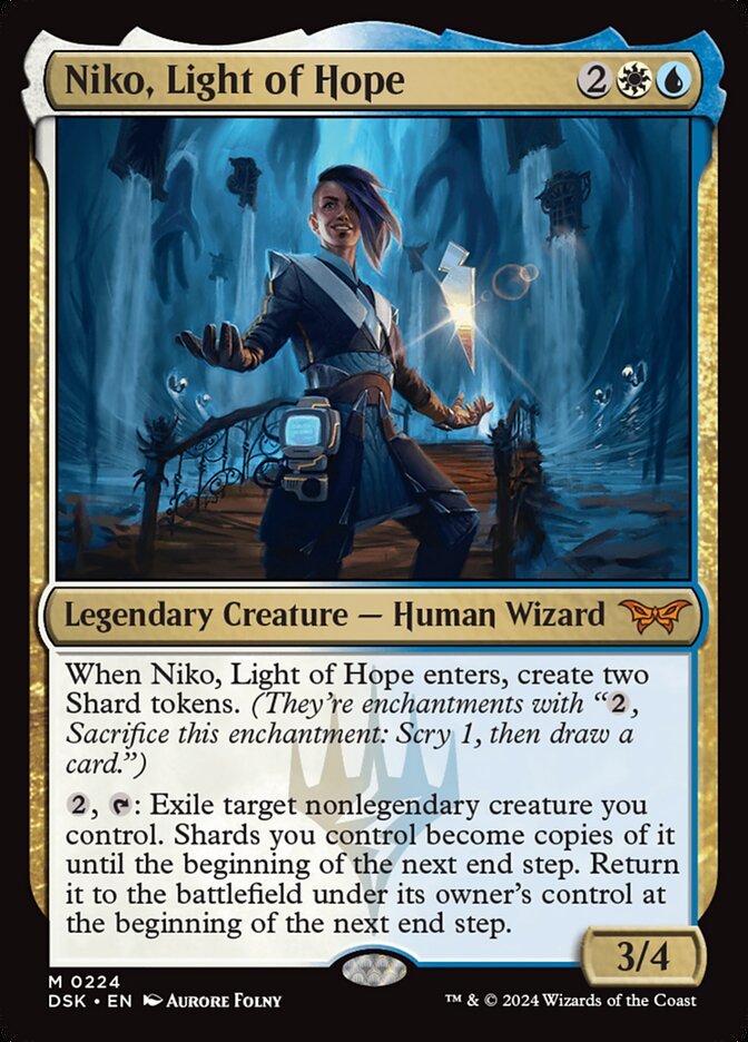 This Is An Image Of The Magic The Gathering Card Niko, Light of Hope From The Set Duskmourn: House of Horror - Designed By Artist Aurore Folny