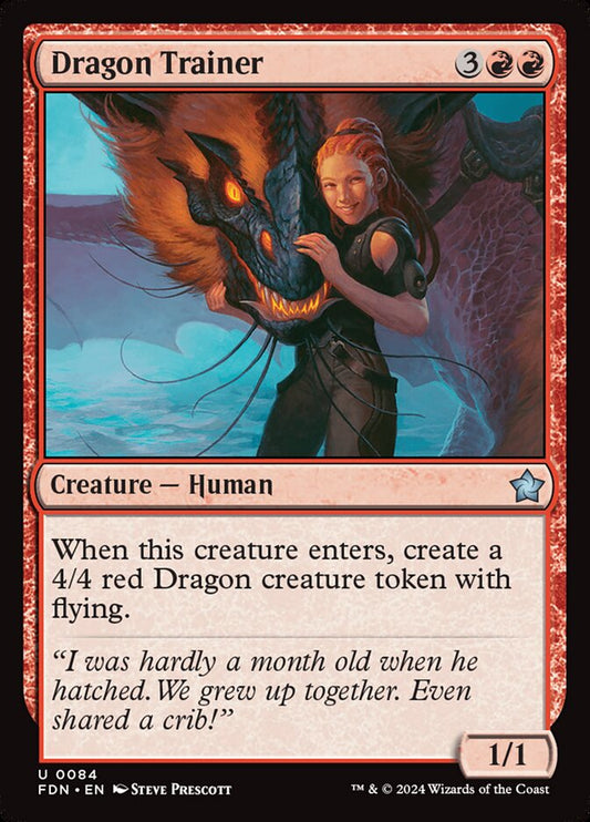 This Is An Image Of The Magic The Gathering Card Dragon Trainer From The Set Foundations - Designed By Artist Steve Prescott