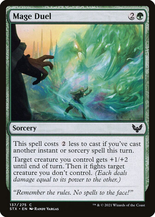 This Is An Image Of The Magic The Gathering Card Mage Duel From The Set Strixhaven: School of Mages - Designed By Artist Randy Vargas