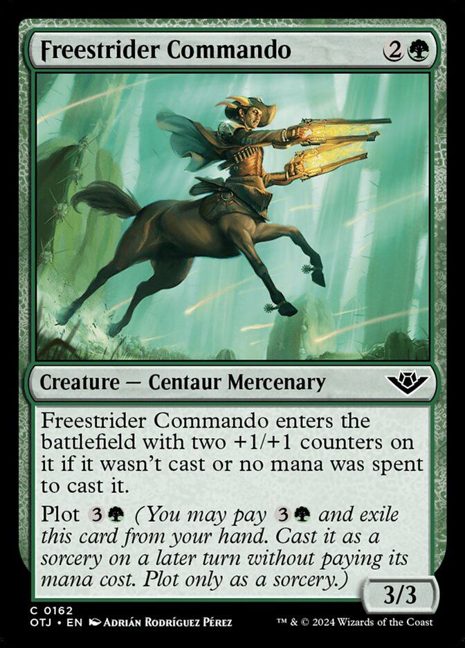 This Is An Image Of The Magic The Gathering Card Freestrider Commando From The Set Outlaws of Thunder Junction - Designed By Artist Adrián Rodríguez Pérez