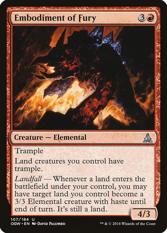 This Is An Image Of The Magic The Gathering Card Embodiment of Fury From The Set Oath of the Gatewatch - Designed By Artist David Palumbo