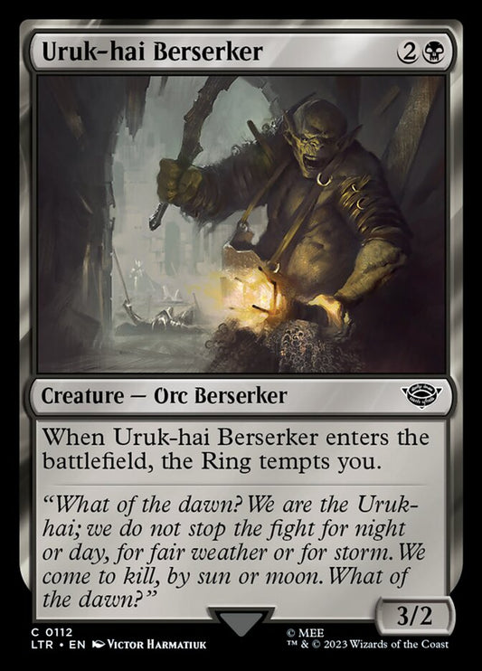 This Is An Image Of The Magic The Gathering Card Uruk-hai Berserker From The Set The Lord of the Rings: Tales of Middle-earth - Designed By Artist Victor Harmatiuk