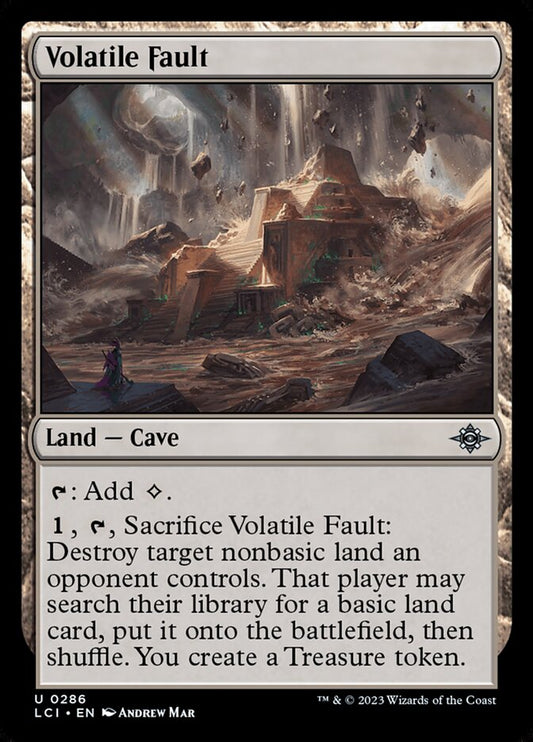 This Is An Image Of The Magic The Gathering Card Volatile Fault From The Set The Lost Caverns of Ixalan - Designed By Artist Andrew Mar