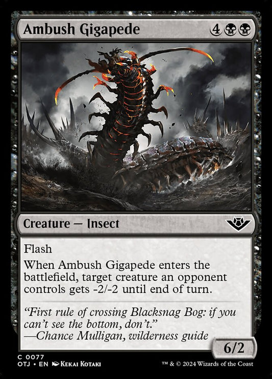 This Is An Image Of The Magic The Gathering Card Ambush Gigapede From The Set Outlaws of Thunder Junction - Designed By Artist Kekai Kotaki