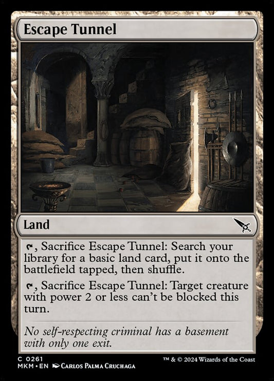 This Is An Image Of The Magic The Gathering Card Escape Tunnel From The Set Murders at Karlov Manor - Designed By Artist Carlos Palma Cruchaga