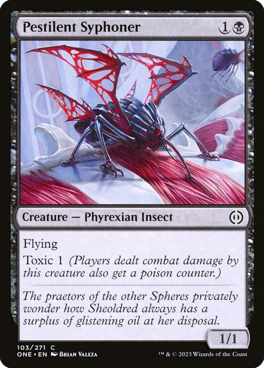 This Is An Image Of The Magic The Gathering Card Pestilent Syphoner From The Set Phyrexia: All Will Be One - Designed By Artist Brian Valeza