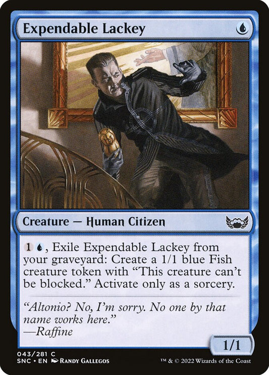 This Is An Image Of The Magic The Gathering Card Expendable Lackey From The Set Streets of New Capenna - Designed By Artist Randy Gallegos
