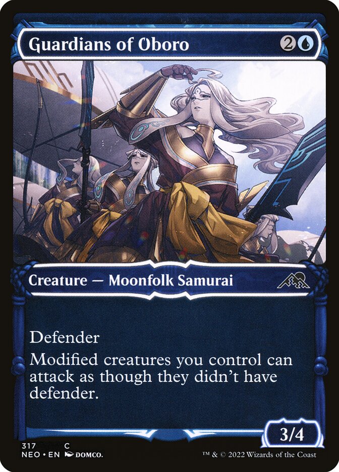 This Is An Image Of The Magic The Gathering Card Guardians of Oboro From The Set Kamigawa: Neon Dynasty - Designed By Artist Anna Steinbauer