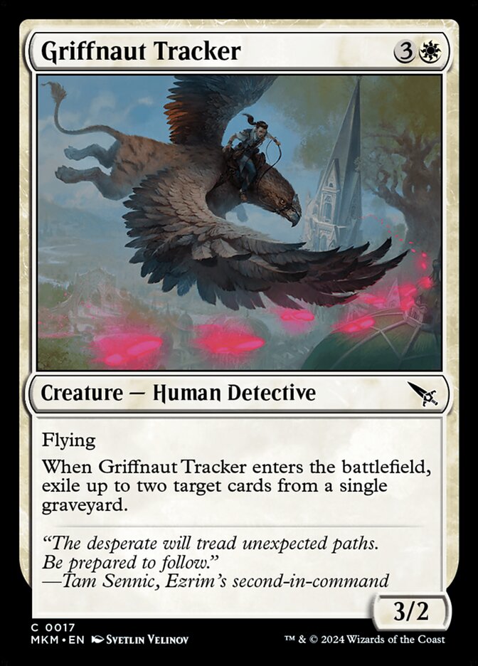 This Is An Image Of The Magic The Gathering Card Griffnaut Tracker From The Set Murders at Karlov Manor - Designed By Artist Svetlin Velinov