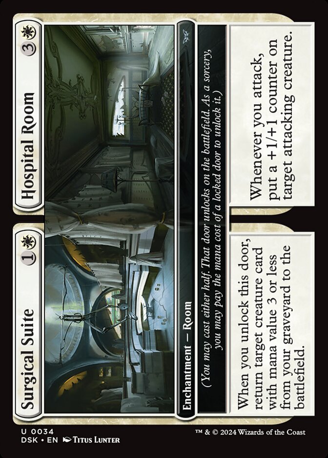 This Is An Image Of The Magic The Gathering Card Surgical Suite // Hospital Room From The Set Duskmourn: House of Horror - Designed By Artist Titus Lunter
