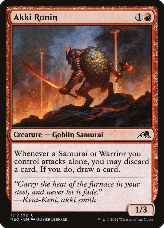 This Is An Image Of The Magic The Gathering Card Akki Ronin From The Set Kamigawa: Neon Dynasty - Designed By Artist Olivier Bernard