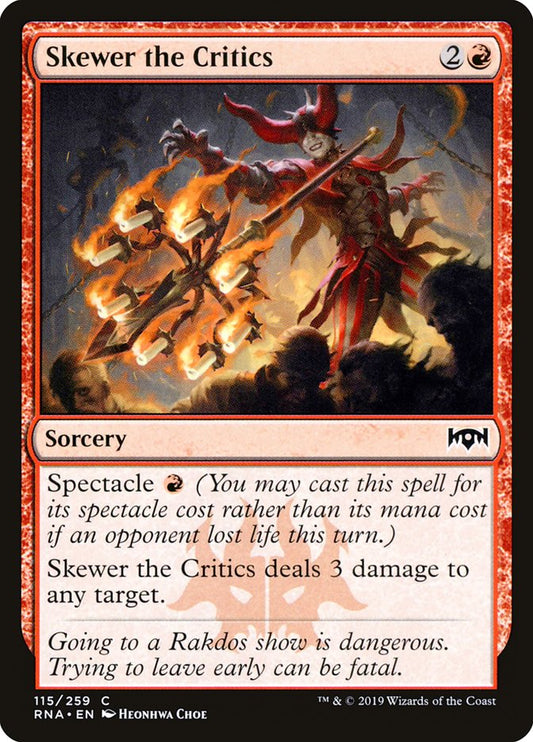 This Is An Image Of The Magic The Gathering Card Skewer the Critics From The Set Ravnica Remastered - Designed By Artist Heonhwa Choe
