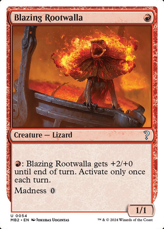 This Is An Image Of The Magic The Gathering Card Blazing Rootwalla From The Set Modern Horizons 2 - Designed By Artist Jokubas Uogintas