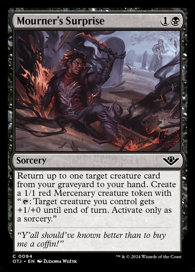 This Is An Image Of The Magic The Gathering Card Mourner's Surprise From The Set Outlaws of Thunder Junction - Designed By Artist Zuzanna Wużyk