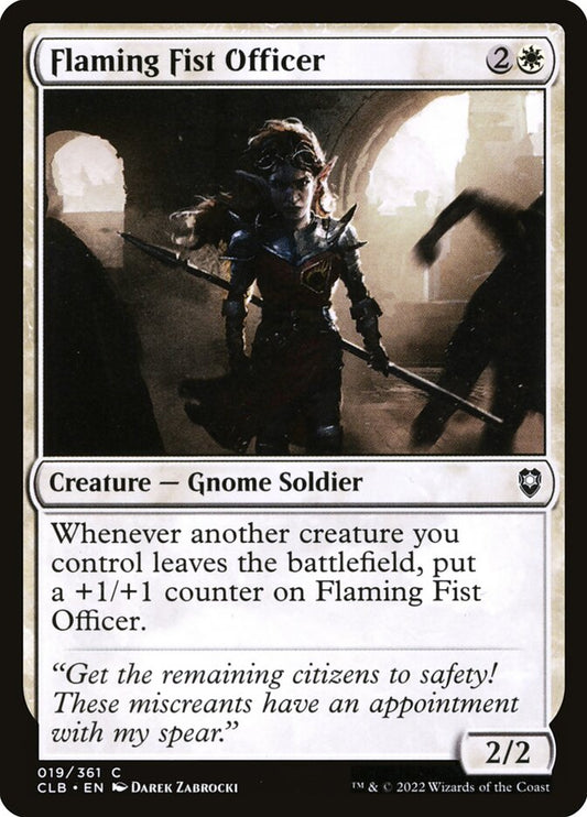 This Is An Image Of The Magic The Gathering Card Flaming Fist Officer From The Set Commander Legends: Battle for Baldur's Gate - Designed By Artist Darek Zabrocki