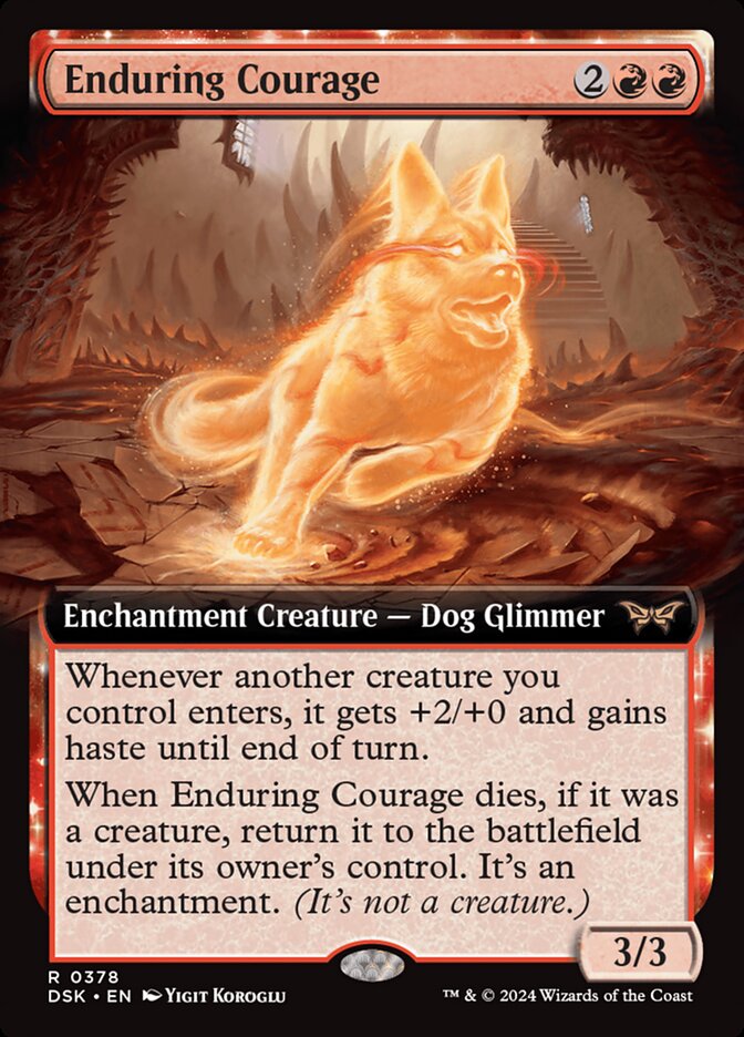 This Is An Image Of The Magic The Gathering Card Enduring Courage From The Set Duskmourn: House of Horror - Designed By Artist Yigit Koroglu