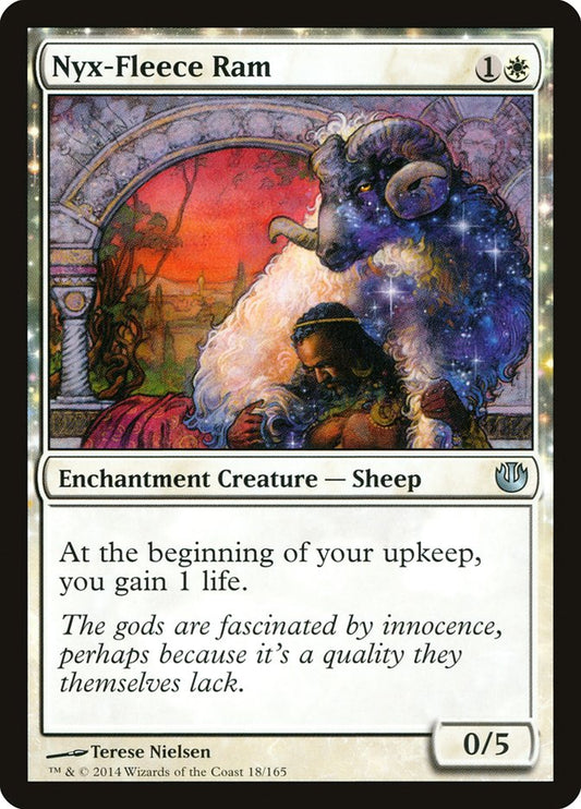This Is An Image Of The Magic The Gathering Card Nyx-Fleece Ram From The Set Tarkir: Dragonstorm Commander - Designed By Artist Hasani Claxton