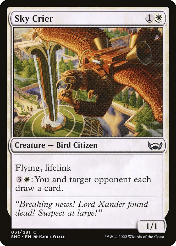 This Is An Image Of The Magic The Gathering Card Sky Crier From The Set Streets of New Capenna - Designed By Artist Raoul Vitale