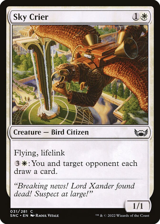 This Is An Image Of The Magic The Gathering Card Sky Crier From The Set Streets of New Capenna - Designed By Artist Raoul Vitale