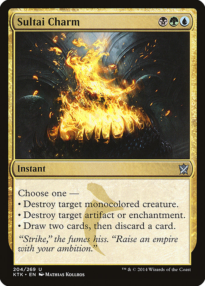 This Is An Image Of The Magic The Gathering Card Sultai Charm From The Set Dominaria United Commander - Designed By Artist Mathias Kollros
