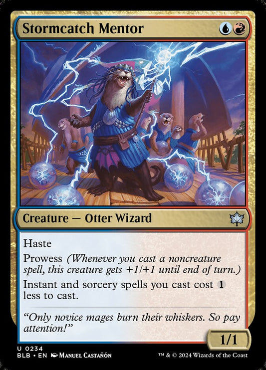 This Is An Image Of The Magic The Gathering Card Stormcatch Mentor From The Set Bloomburrow - Designed By Artist Manuel Castañón